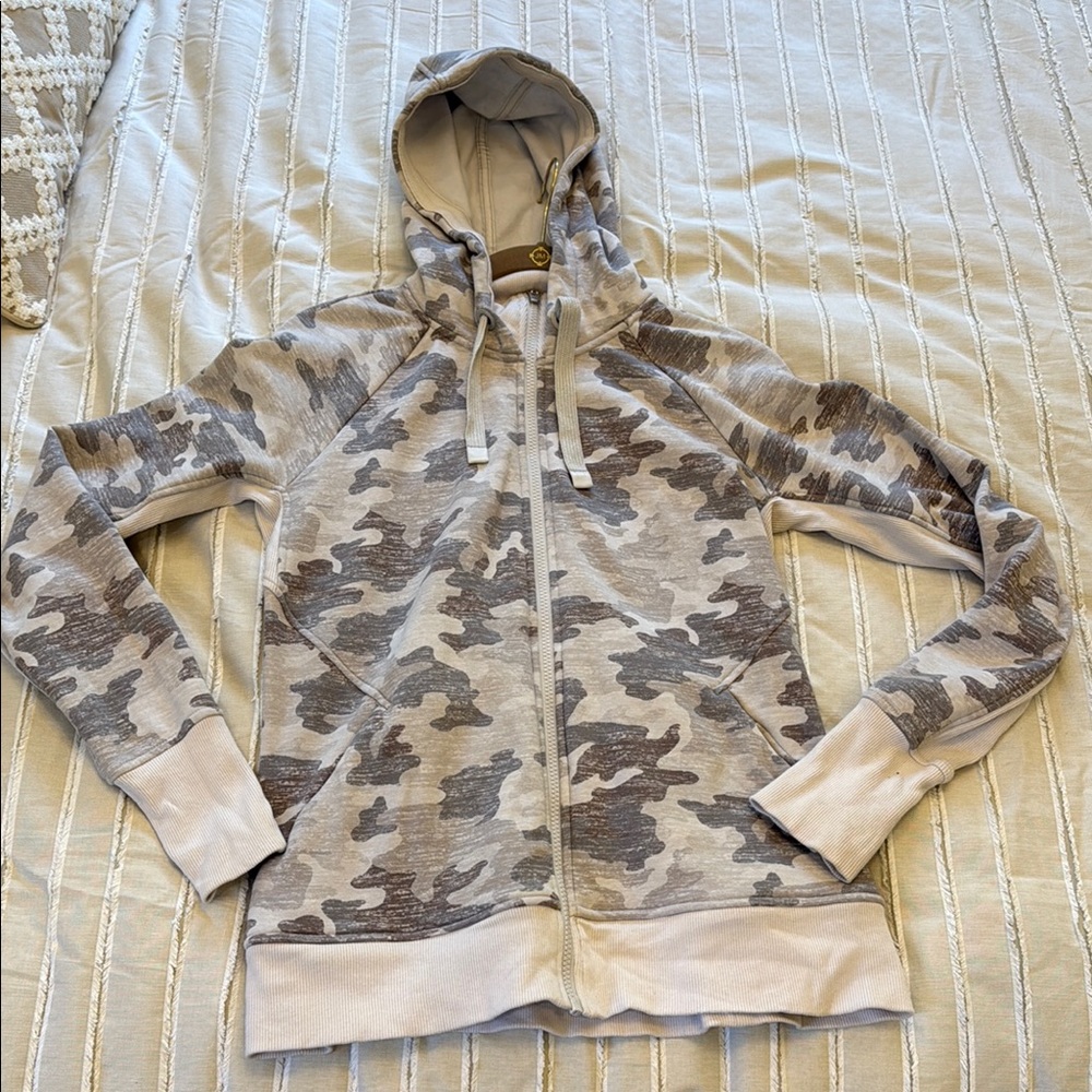 Athleta Camo Zip-Up Hoodie - Gray and Cream